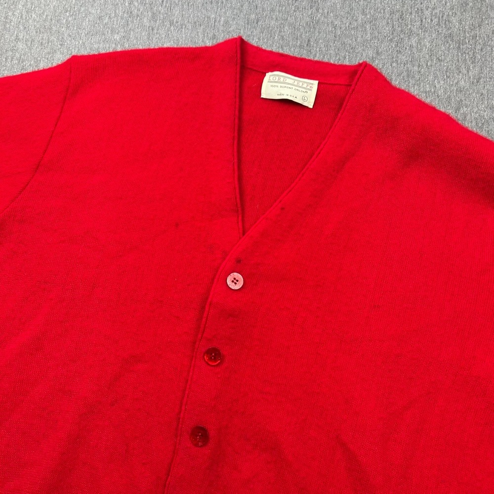 Lord Jeff‎ Cardigan Sweater Mens Large Long Sleeve Red Orlon USA *STAINS*